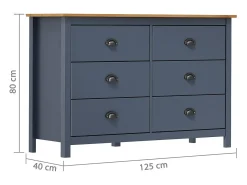 Mesita de noche Hill madera maciza de pino gris 125x40x80 cm