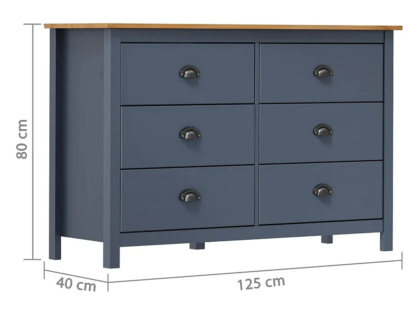 Mesita de noche Hill madera maciza de pino gris 125x40x80 cm
