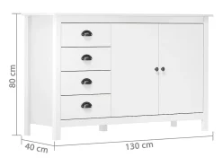 Mesita de noche Hill madera maciza de pino blanco 130x40x80 cm ES482086