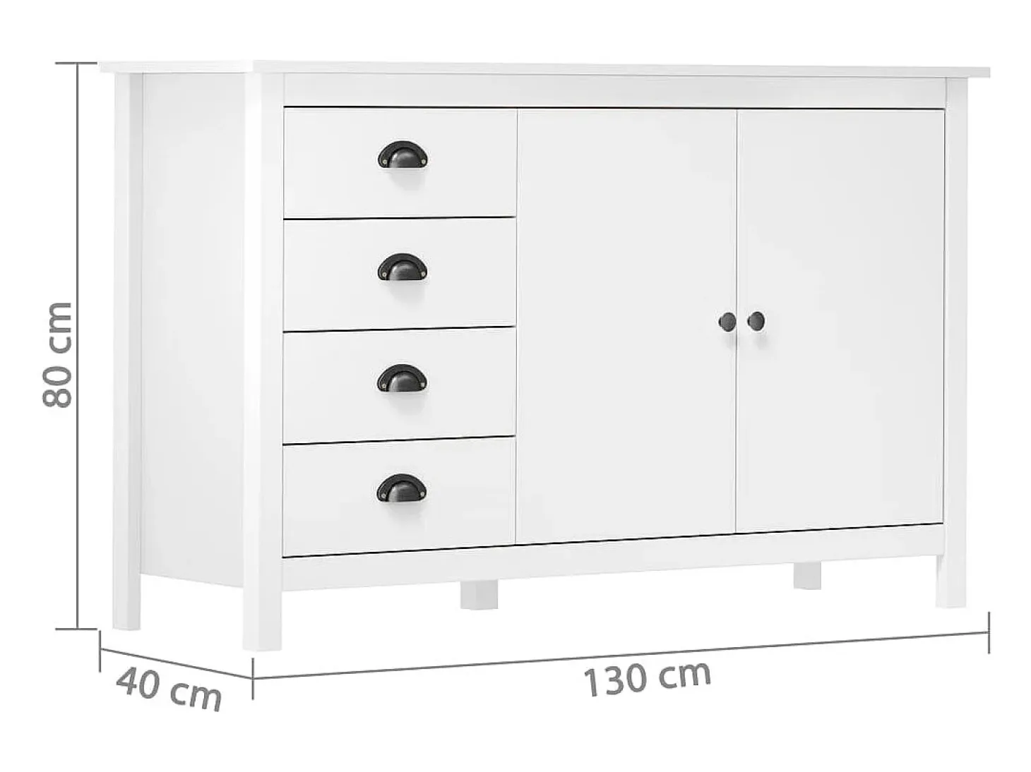 Mesita de noche Hill madera maciza de pino blanco 130x40x80 cm ES482086