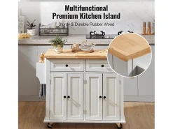 Mesón de Cocina con Ruedas SucceBuy, 90cm, Armario Rodante de Estorage con Cajón y Soporte, Blanco