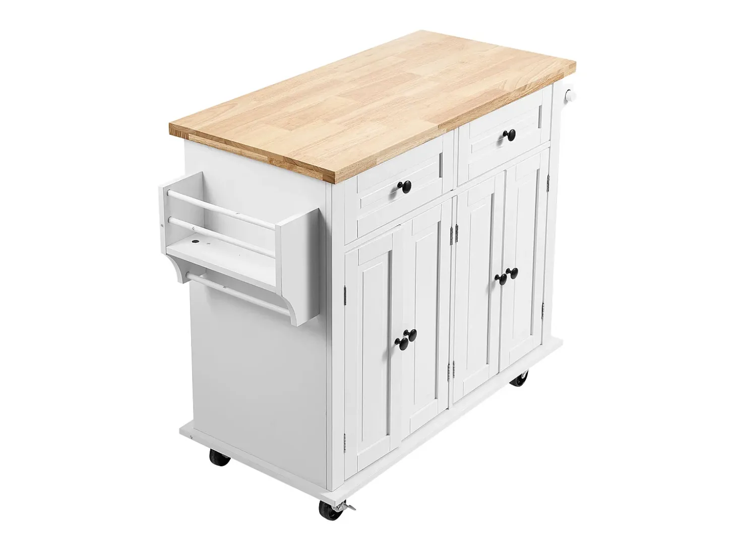 Mesón de Cocina con Ruedas SucceBuy, 90cm, Armario Rodante de Estorage con Cajón y Soporte, Blanco