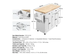 Mesón de Cocina con Ruedas SucceBuy, 90cm, Armario Rodante de Estorage con Cajón y Soporte, Blanco