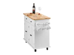Mesón de Cocina con Ruedas SucceBuy, 90cm, Armario Rodante de Estorage con Cajón y Soporte, Blanco