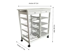 Meyvaser - Carro de cocina verdulero Doble con 4 Cestas 4 Baldas Y 2 Cajones Color Blanco 85 x 67 x 37 Cm