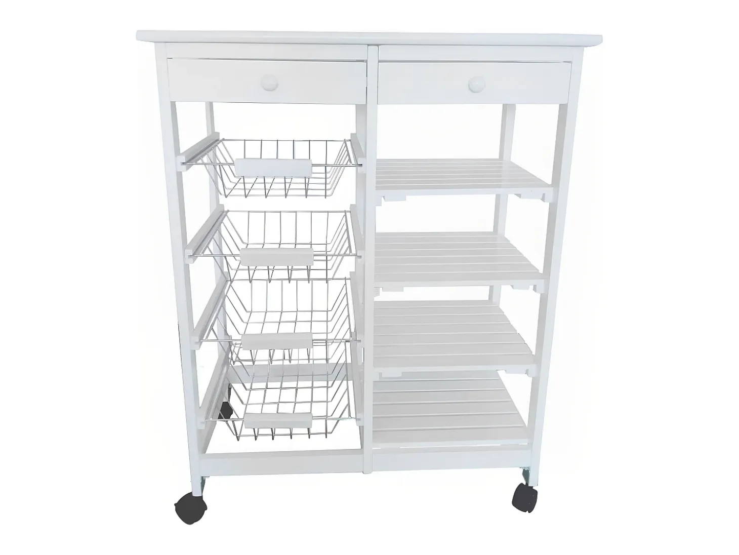 Meyvaser - Carro de cocina verdulero Doble con 4 Cestas 4 Baldas Y 2 Cajones Color Blanco 85 x 67 x 37 Cm
