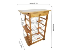 Meyvaser - Carro de cocina con ruedas 57x37x82 Oporto 5 tapa de azulejos y botellero lateral