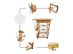 Meyvaser - Carro de cocina con ruedas 57x37x82 Oporto 5 tapa de azulejos y botellero lateral