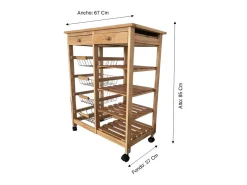 Meyvaser - Carro de cocina con ruedas doble con 4 cestas 4 baldas y 2 Cajones con ruedas Color miel 85 x 67 x 37 Cm