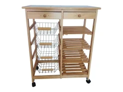 Meyvaser - Carro de cocina con ruedas doble con 4 cestas 4 baldas y 2 Cajones con ruedas Color miel 85 x 67 x 37 Cm