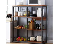 Meyvaser, Estante de Cocina, Mueble de Almacenamiento, para Horno microondas, con 2 cestas metálicas de Malla, 4 Niveles , 80 x 30 x 101 cm, Negro