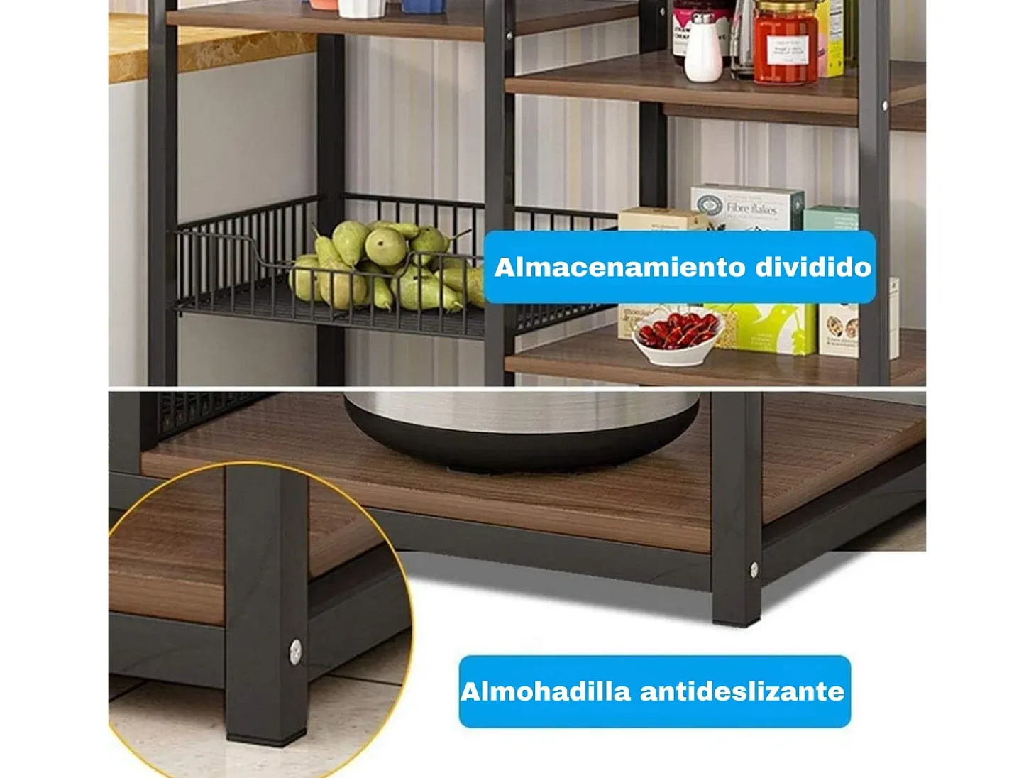 Meyvaser, Estante de Cocina, Mueble de Almacenamiento, para Horno microondas, con 2 cestas metálicas de Malla, 4 Niveles , 80 x 30 x 101 cm, Negro