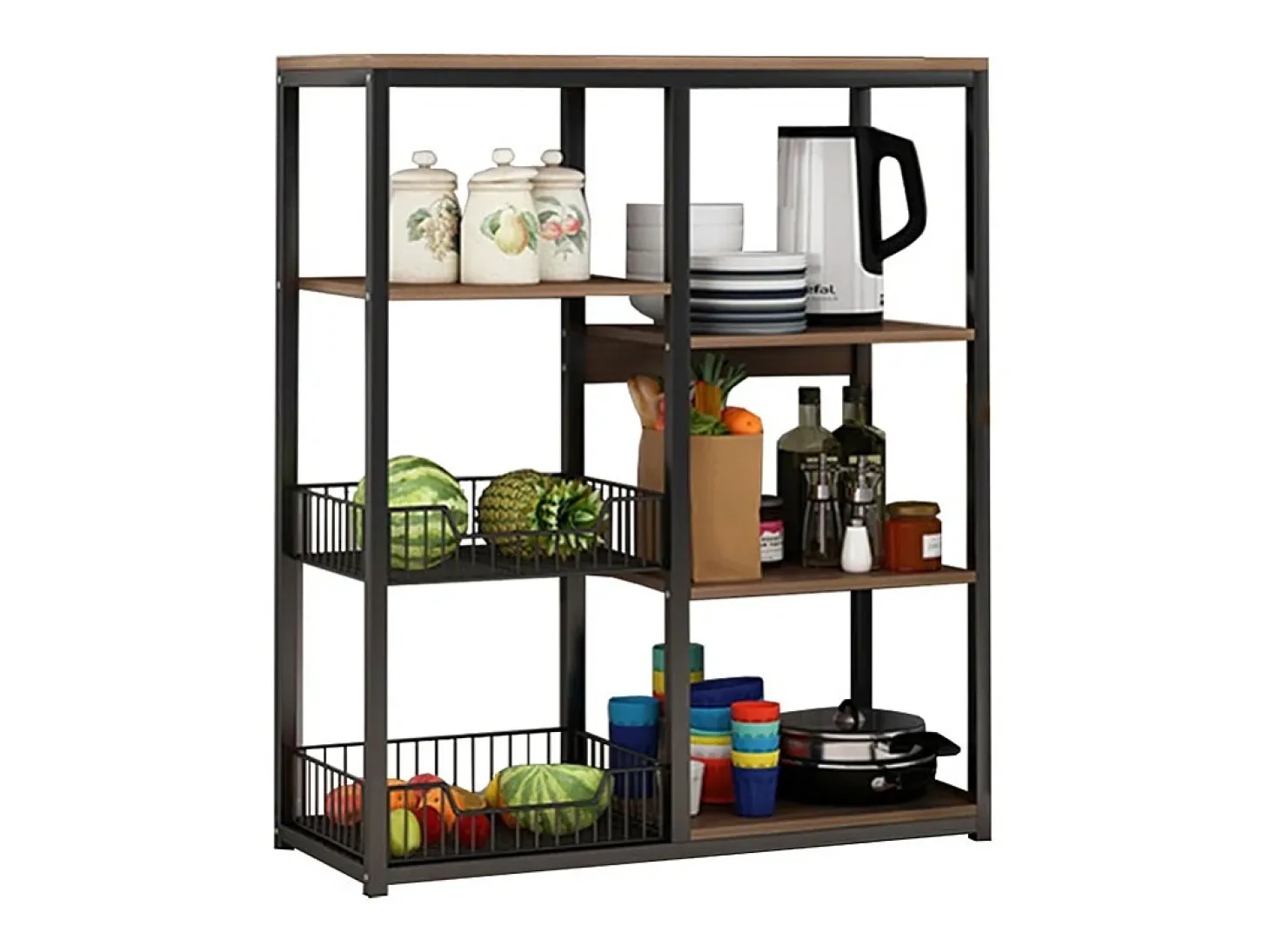 Meyvaser, Estante de Cocina, Mueble de Almacenamiento, para Horno microondas, con 2 cestas metálicas de Malla, 4 Niveles , 80 x 30 x 101 cm, Negro