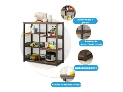 Meyvaser, Estante de Cocina, Mueble de Almacenamiento, para Horno microondas, con 2 cestas metálicas de Malla, 4 Niveles , 80 x 30 x 101 cm, Negro