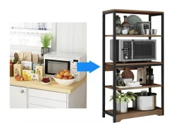 Meyvaser Estantería de Cocina Con Marco de Metal Negro, Estante Industrial para microondas 60x30x126 cm