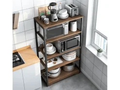 Meyvaser Estantería de Cocina Con Marco de Metal Negro, Estante Industrial para microondas 60x30x126 cm
