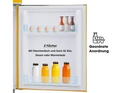 Mini nevera retro, 72 L en total, 21 L en congelador, 51 L en frigorífico, Clase energética E, LED, Diseño retro, Amarillo (45 x 44 x 91 cm)