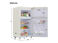 Mini nevera retro, 72 L en total, 21 L en congelador, 51 L en frigorífico, Clase energética E, LED, Diseño retro, Blanco (45 x 44 x 91 cm)