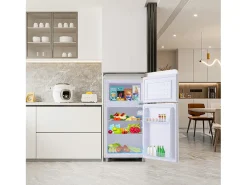 Mini nevera retro, 72 L en total, 21 L en congelador, 51 L en frigorífico, Clase energética E, LED, Diseño retro, Blanco (45 x 44 x 91 cm)