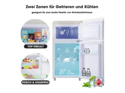 Mini nevera retro, 72 L en total, 21 L en congelador, 51 L en frigorífico, Clase energética E, LED, Diseño retro, Blanco (45 x 44 x 91 cm)