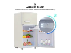 Mini nevera retro, 72 L en total, 21 L en congelador, 51 L en frigorífico, Clase energética E, LED, Diseño retro, Blanco (45 x 44 x 91 cm)