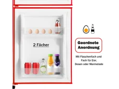 Mini nevera retro, 60 L en total, 22 L en congelador, 38 L en frigorífico, clase energética E, LED, diseño retro, color rojo (88,8 x 45,5 x 42,5 cm)