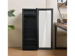Mini refrigerador de 128 L, congelador de 8 L + refrigerador de 120 L, 7 niveles de temperatura, LED, R600a, acero inoxidable, negro (40 x 43,5 x 110 cm)