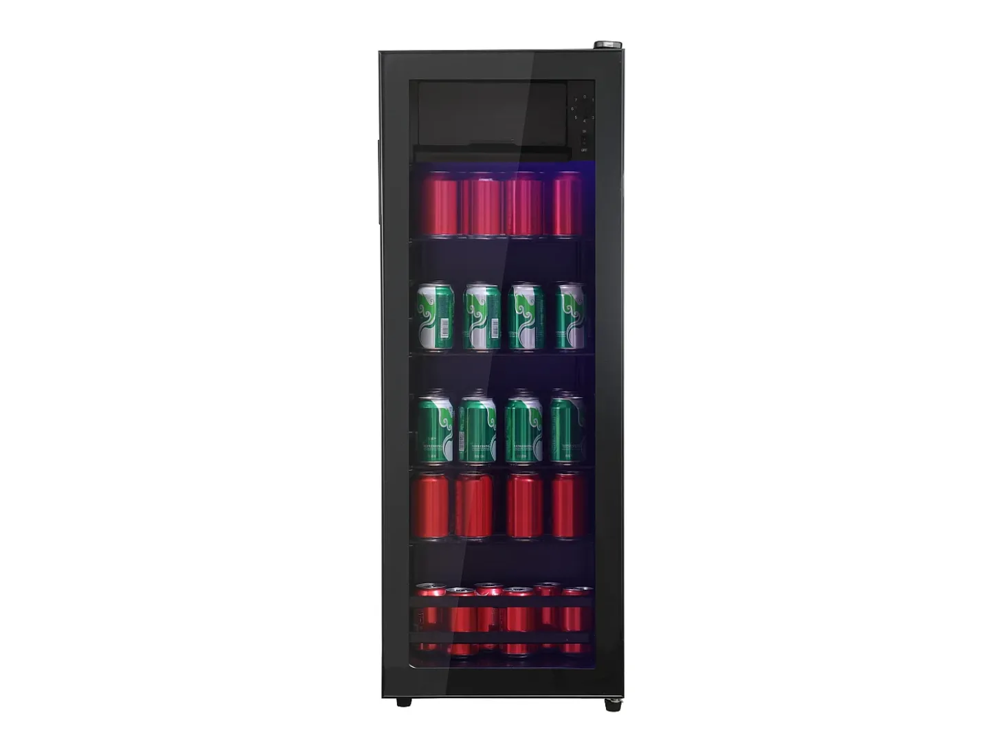 Mini refrigerador de 128 L, congelador de 8 L + refrigerador de 120 L, 7 niveles de temperatura, LED, R600a, acero inoxidable, negro (40 x 43,5 x 110 cm)