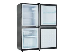 Mini refrigerador de 106 L, refrigerador de 60 L + congelador de 46 L, 7 niveles de temperatura, LED, acero inoxidable, negro y plateado (42,5 x 44,5 x 102 cm)