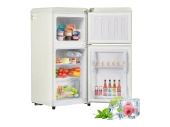 Mini refrigerador de doble puerta, 60 L en total, congelador de 22 L, refrigerador de 38 L, LED, plástico, blanco crema (88,8 x 45,5 x 42,5 cm)