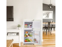 Mini refrigerador de doble puerta, 60 L en total, congelador de 22 L, refrigerador de 38 L, LED, plástico, blanco crema (88,8 x 45,5 x 42,5 cm)