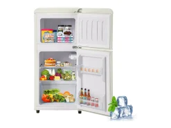 Mini refrigerador de doble puerta, 60 L en total, congelador de 22 L, refrigerador de 38 L, LED, plástico, blanco crema (88,8 x 45,5 x 42,5 cm)