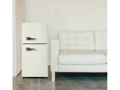 Mini refrigerador de doble puerta, 60 L en total, congelador de 22 L, refrigerador de 38 L, LED, plástico, blanco crema (88,8 x 45,5 x 42,5 cm)