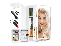 Mini refrigerador NETTLIFE de 6 litros: refrigerador pequeño silencioso de 12 V y 230 V con espejo e iluminación LED.