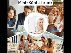Mini refrigerador NETTLIFE de 6 litros: refrigerador pequeño silencioso de 12 V y 230 V con espejo e iluminación LED.
