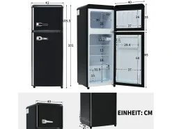 Mininevera retro, 92 L en total, congelador de 28 L, refrigerador de 64 L, clase energética D, LED, diseño moderno, color negro (105,5 x 41 x 45,5 cm)