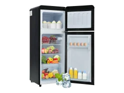 Mininevera retro, 92 L en total, congelador de 28 L, refrigerador de 64 L, clase energética D, LED, diseño moderno, color negro (105,5 x 41 x 45,5 cm)