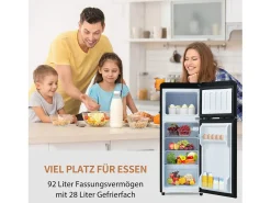 Mininevera retro, 92 L en total, congelador de 28 L, refrigerador de 64 L, clase energética D, LED, diseño moderno, color negro (105,5 x 41 x 45,5 cm)