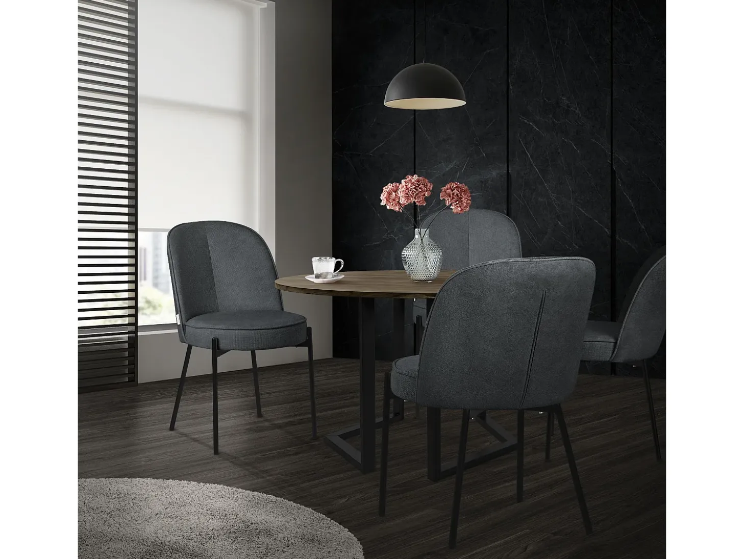 ML-Design 6 Sillas de comedor redondas antracita poliéster tapizado con patas de metal asiento acolchado con respaldo diseño atemporal ergonómico