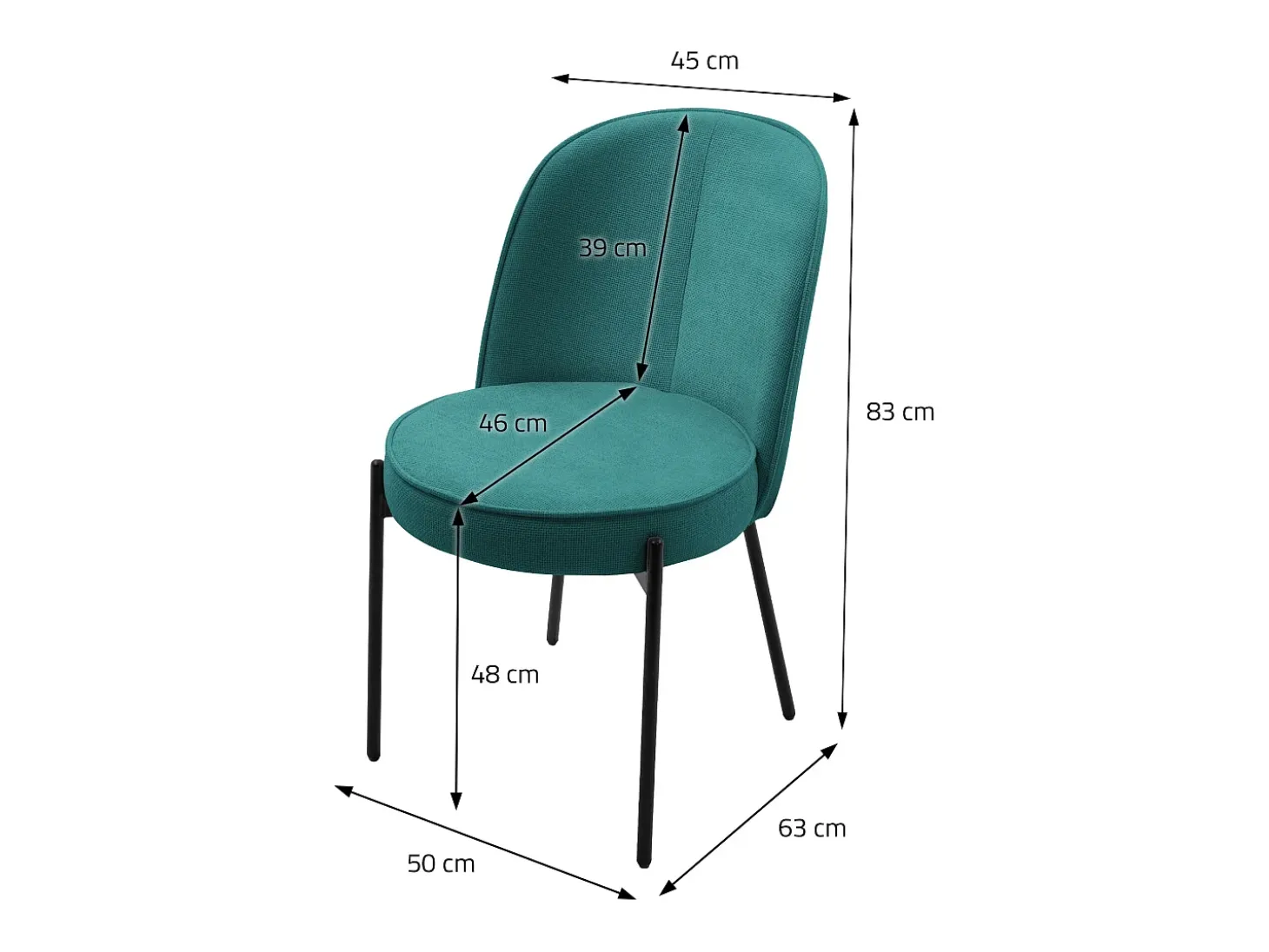 ML-Design 4 Sillas de comedor redondas azul petrol poliéster tapizado con patas de metal asiento acolchado con respaldo diseño atemporal ergonómico