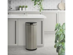 ML-Design Cubo de basura inteligente con sensor de movimiento 40L papelera redonda con apertura y cierre automática de acero plateado con pantalla LED