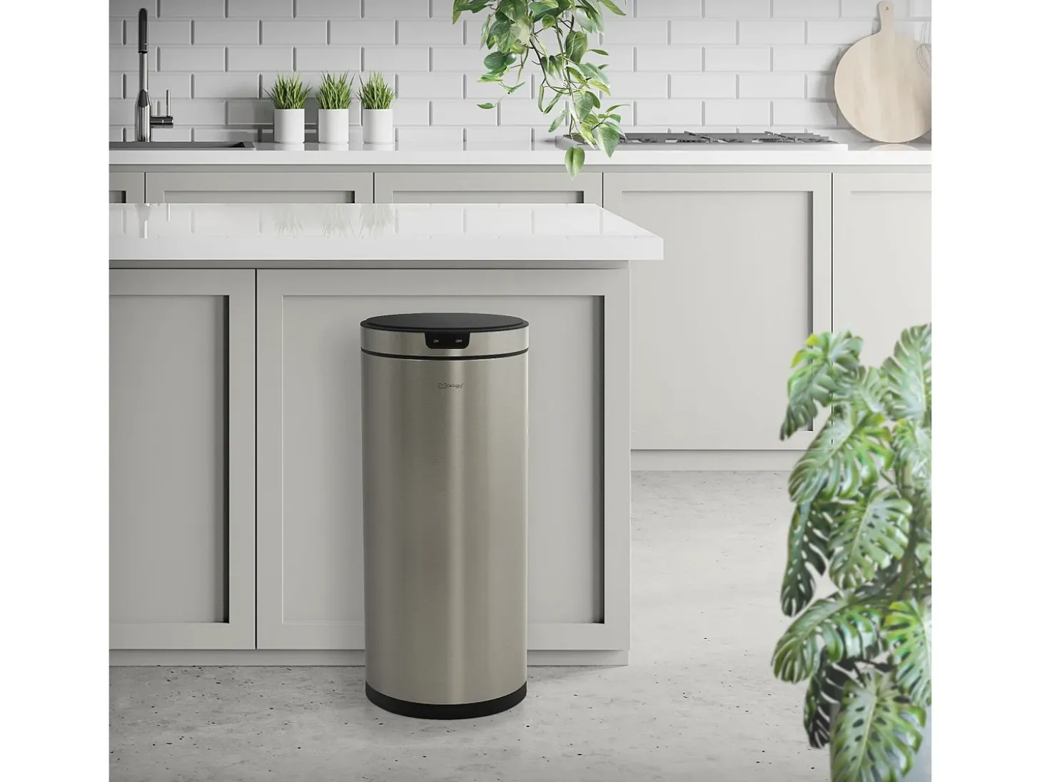 ML-Design Cubo de basura inteligente con sensor de movimiento 40L papelera redonda con apertura y cierre automática de acero plateado con pantalla LED