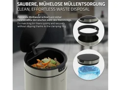 ML-Design Cubo de basura inteligente con sensor de movimiento 40L papelera redonda con apertura y cierre automática de acero plateado con pantalla LED