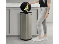 ML-Design Cubo de basura inteligente con sensor de movimiento 40L papelera redonda con apertura y cierre automática de acero plateado con pantalla LED