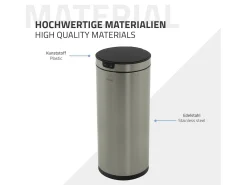 ML-Design Cubo de basura inteligente con sensor de movimiento 40L papelera redonda con apertura y cierre automática de acero plateado con pantalla LED