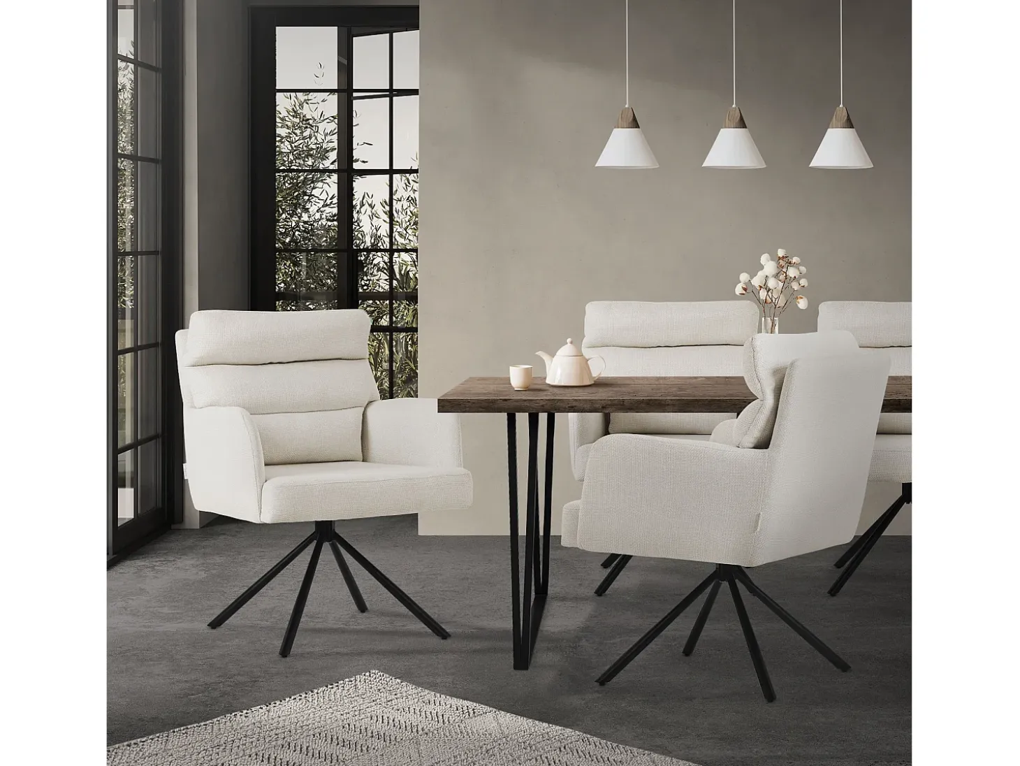 ML-Design Silla de Comedor Beige, Posición Carros Giratorios