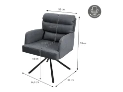 ML-Design Silla de Comedor Antracita, Posición Coche Giratoria