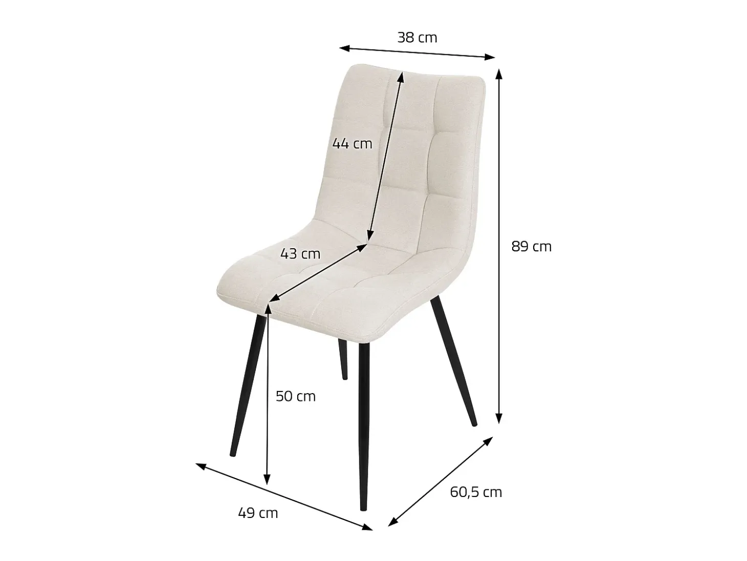 ML-Design Silla de comedor juego de 4 piezas Beige, Silla de salón con tapicería de tela y patas de metal negro