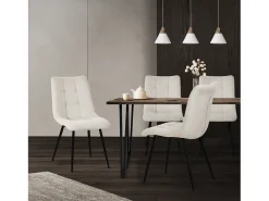 ML-Design Silla de comedor juego de 4 piezas Beige, Silla de salón con tapicería de tela y patas de metal negro