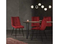 ML-Design Silla de comedor juego de 2 piezas rojo, Silla de salón con tapicería de tela y patas de metal negro